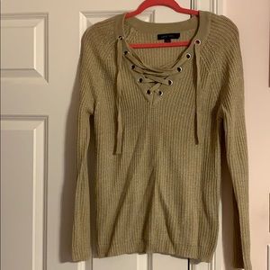 Tan lace up sweater